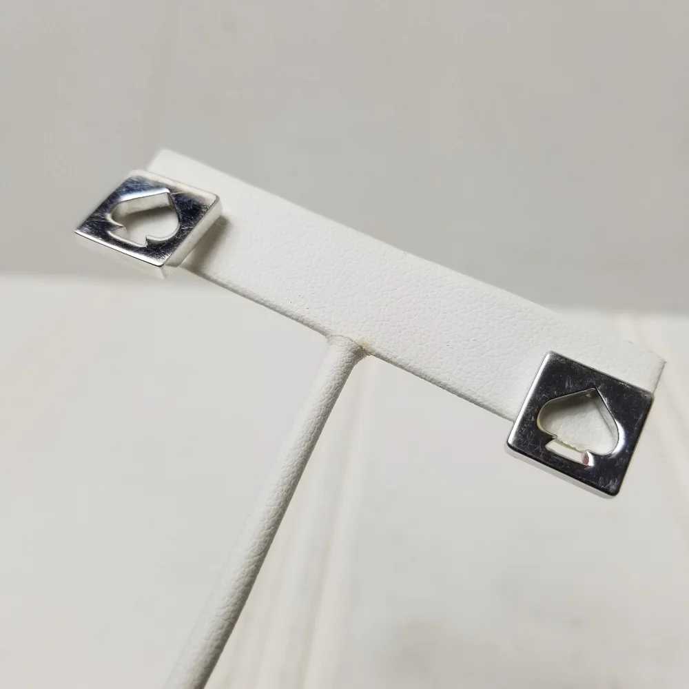 Kate Spade Logo Cutout Stud Earrings Silver Tone Small Designer Jewelry